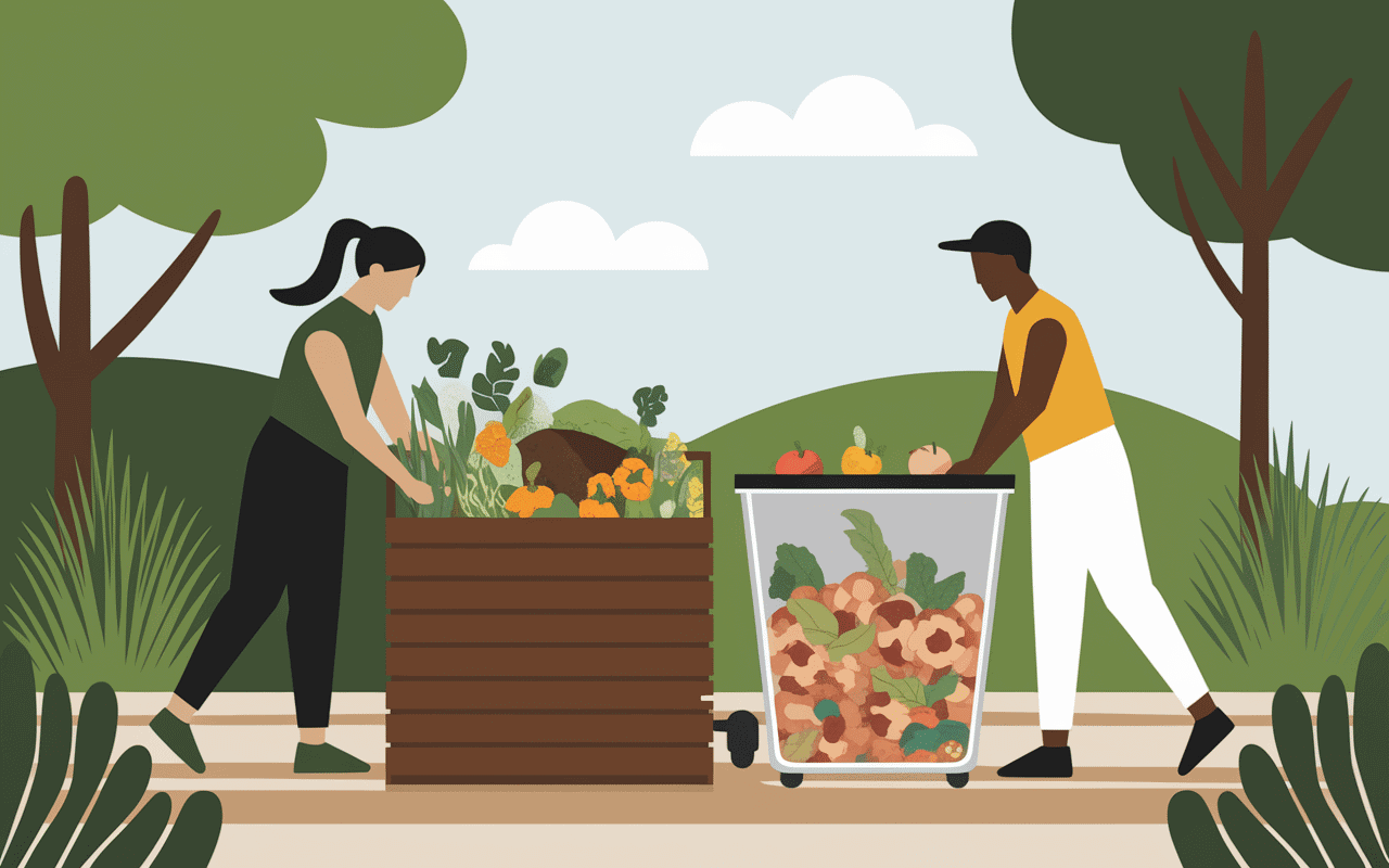 scène composteur biodéchets jardin lombricompostage