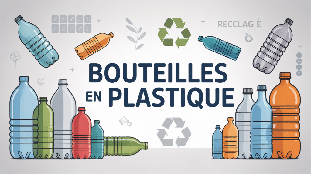 Vue moderne de bouteilles en plastique transparentes et colorées de différentes tailles