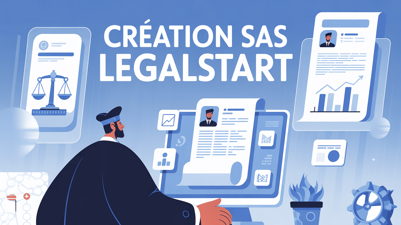 illustration creation sas legalstart entrepreneur face ordinateur documents juridiques