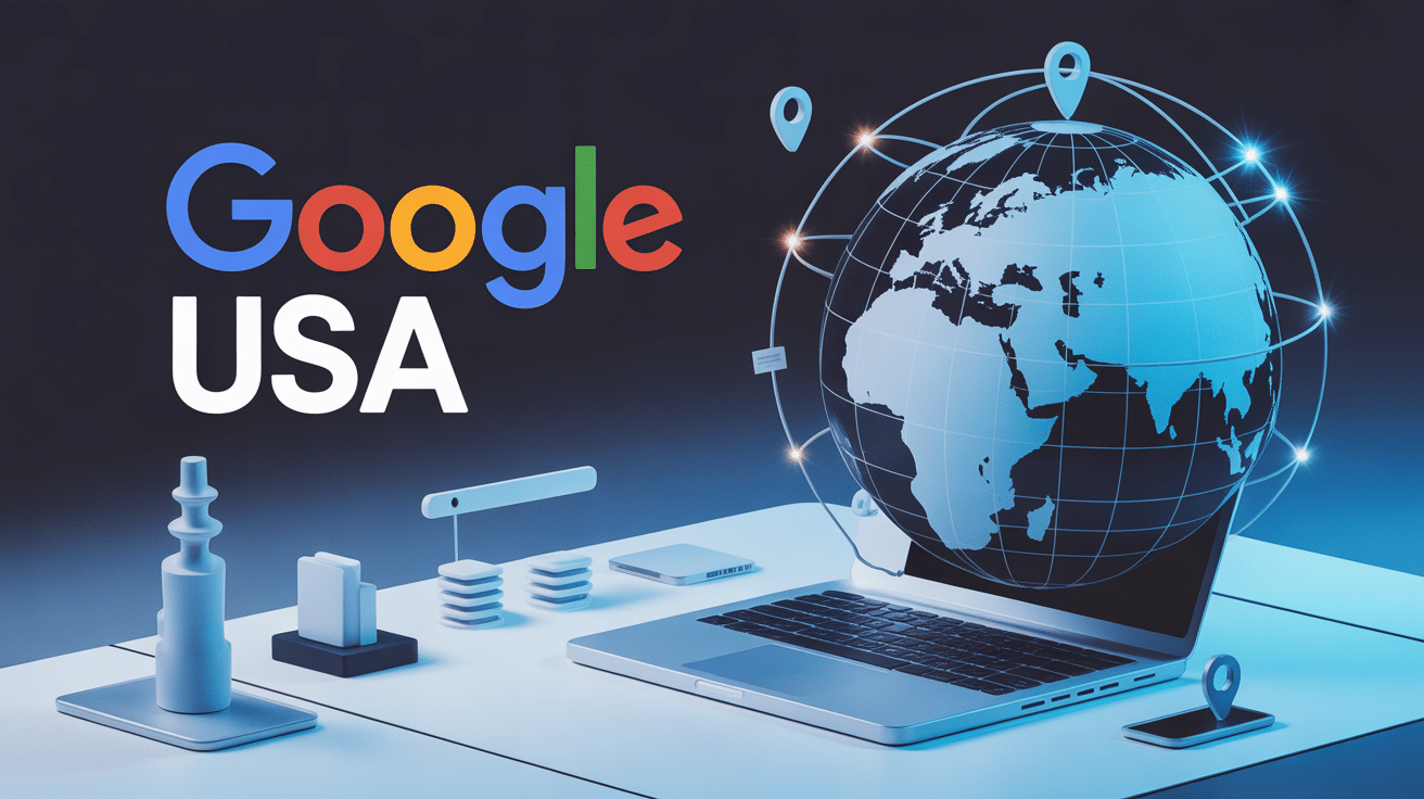 Globe terrestre et ordinateur avec icones geolocalisation pour google usa
