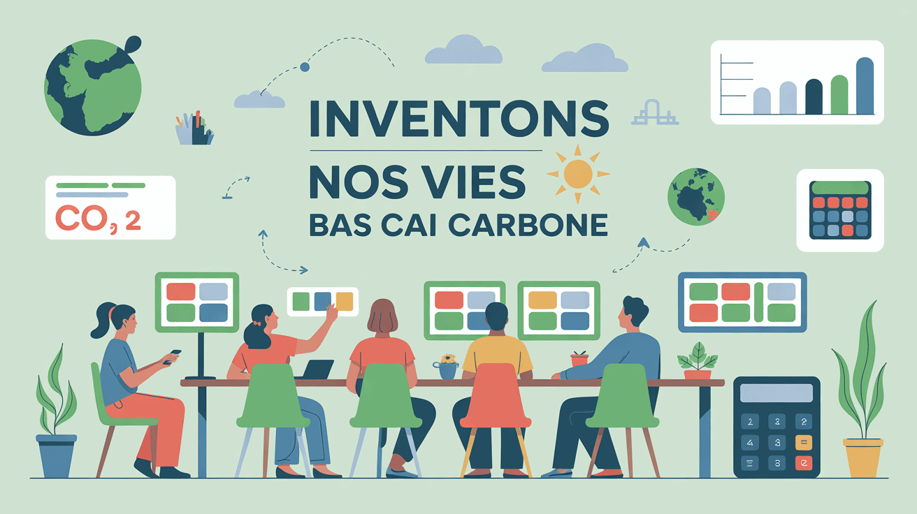 illustration inventons nos vies bas carbone collaboration table cartes CO2