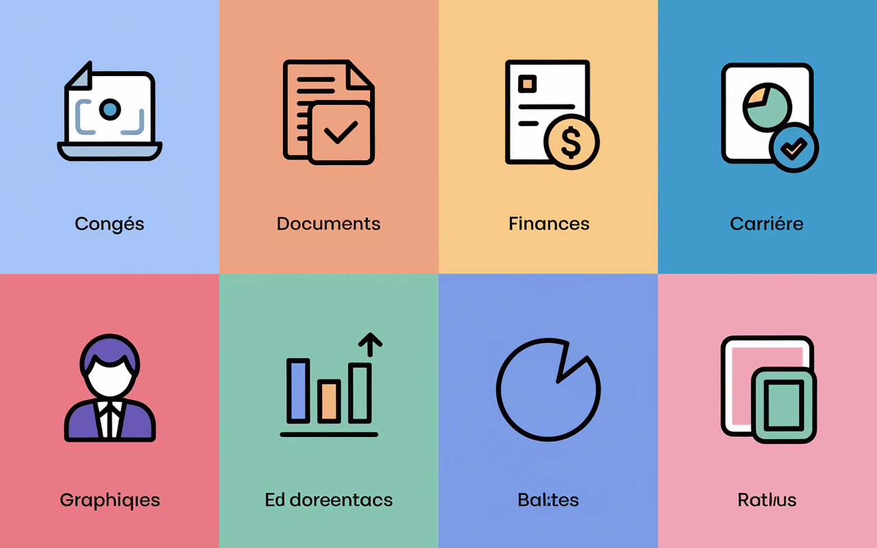 Dashboard intraparis avec icônes congés documents carrière