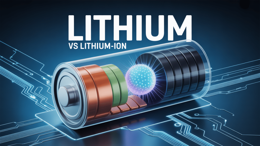 Lithium and lithium ion battery internal components illustration