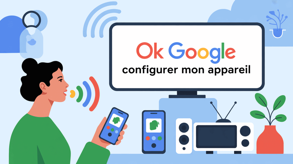 illustration ok google configurer mon appareil avec smartphone et appareils connectes