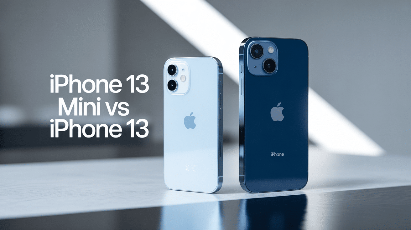 iphone 13 mini vs iphone 13 côte à côte fond blanc