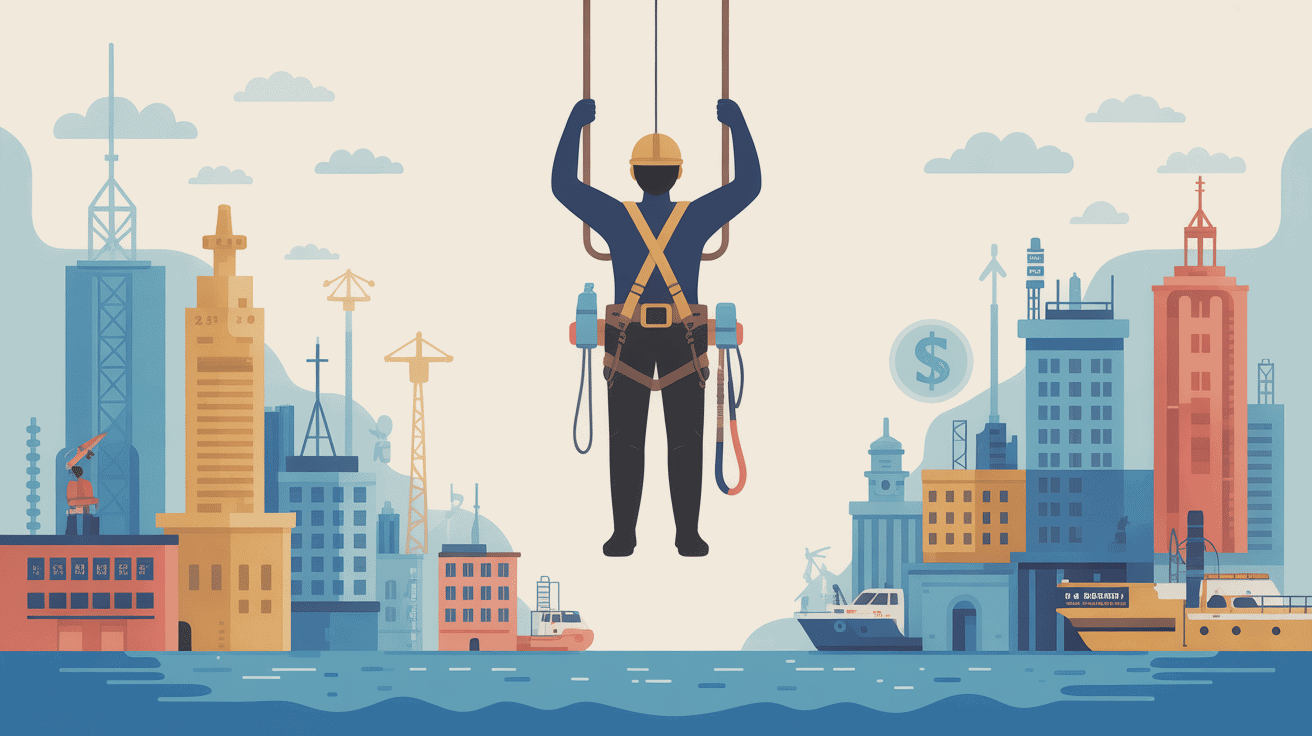 cordiste salaire illustration globale avec métiers et secteurs