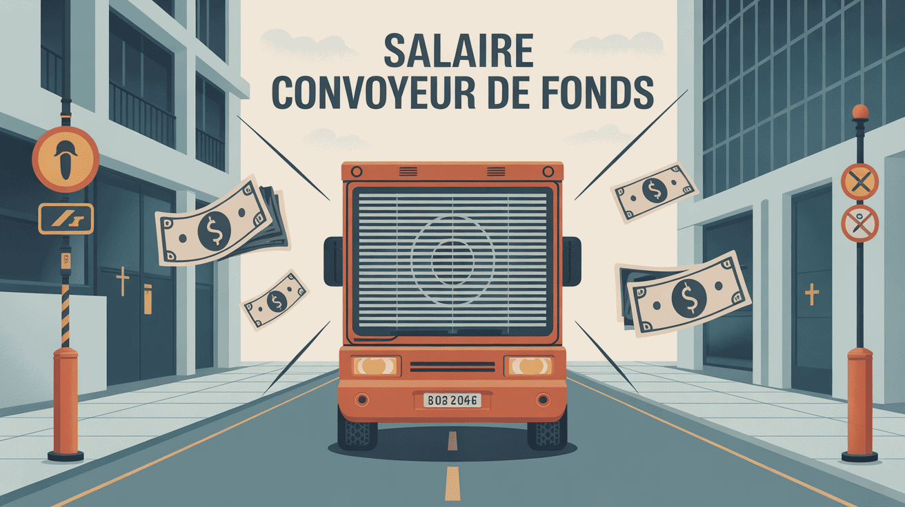 dessin épuré de fourgon blindé et symboles sécurité pour salaire convoyeur de fond