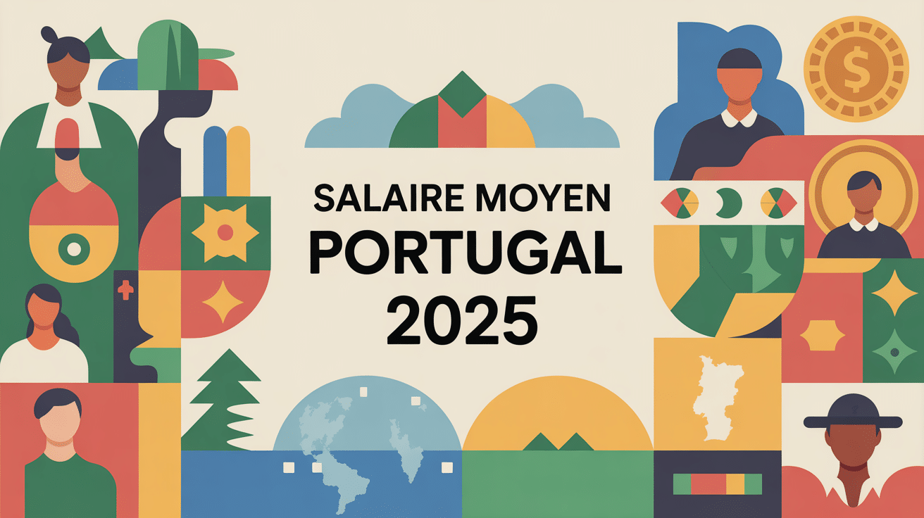 Illustration salaire moyen au Portugal 2025, symboles locaux et métiers