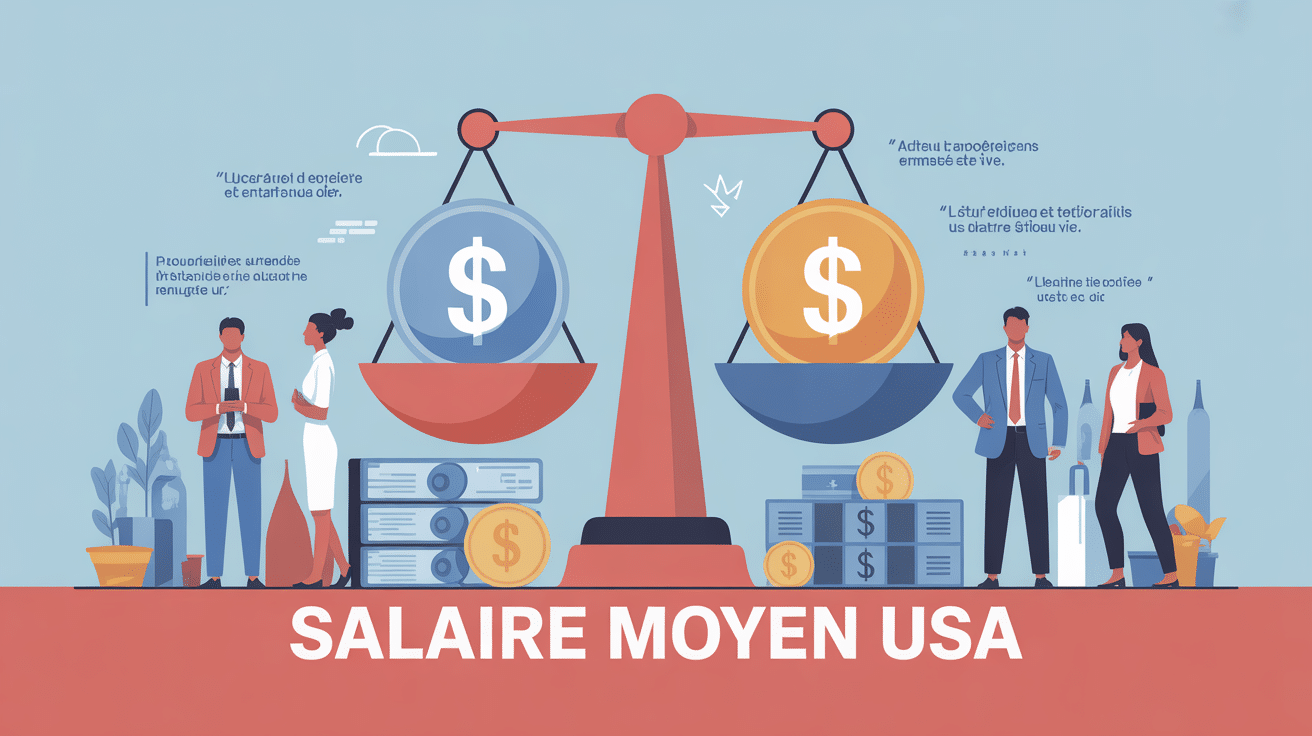illustration salaire moyen usa balance dollars euros métiers