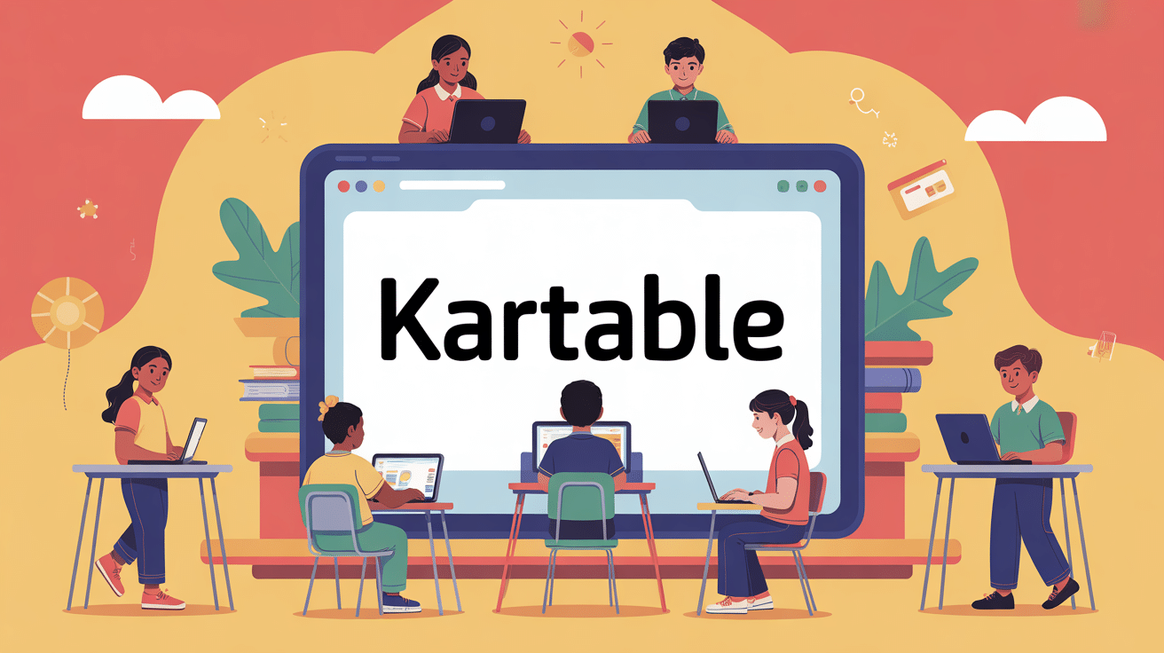 illustration kartable élèves tablette ordinateur