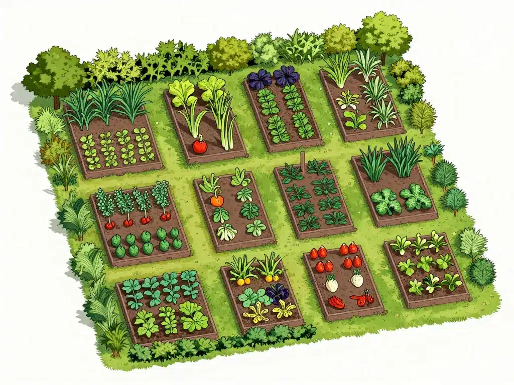 Disposition jardin sur pre, planches et biodiversité