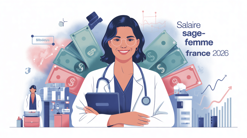 Illustration salaire sage femme France chiffres 2026