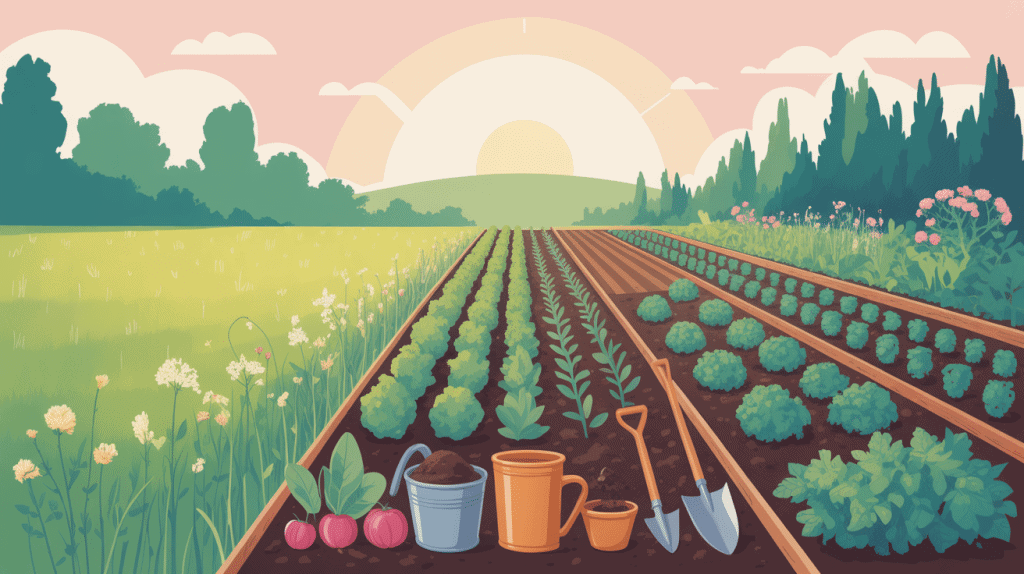 Illustration transformation pre en potager coloré