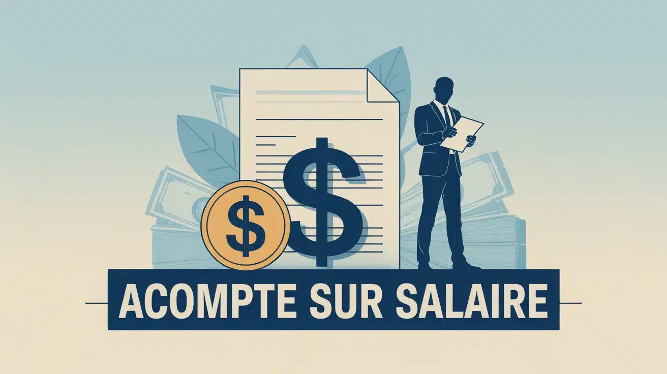 illustration acompte sur salaire feuille de paie et pièce de monnaie