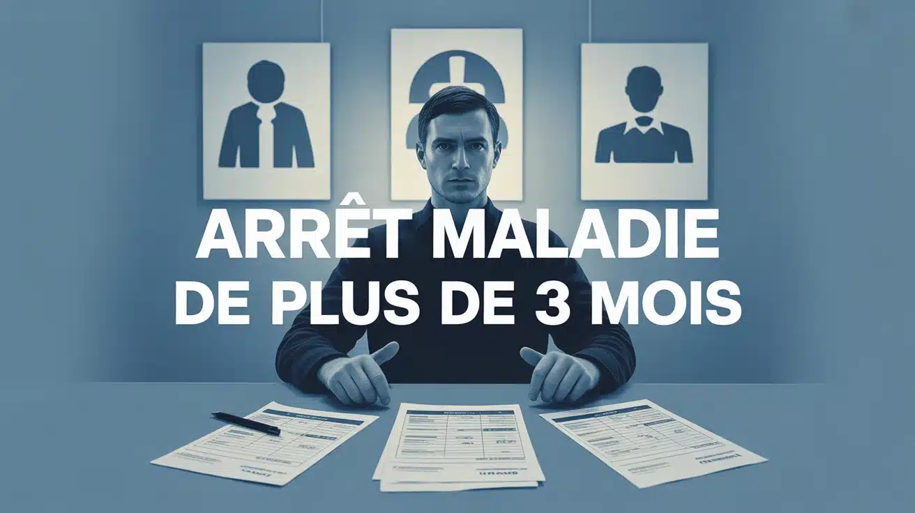 Illustration arrêt maladie de plus de 3 mois avec documents et fiches de paie