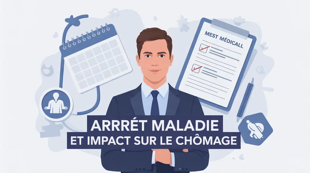 Illustration arrêt maladie et impact sur le chômage avec calendrier et dossier médical