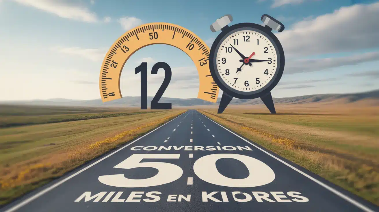 Illustration vectorielle conversion 50 miles en kilomètres avec route et règle
