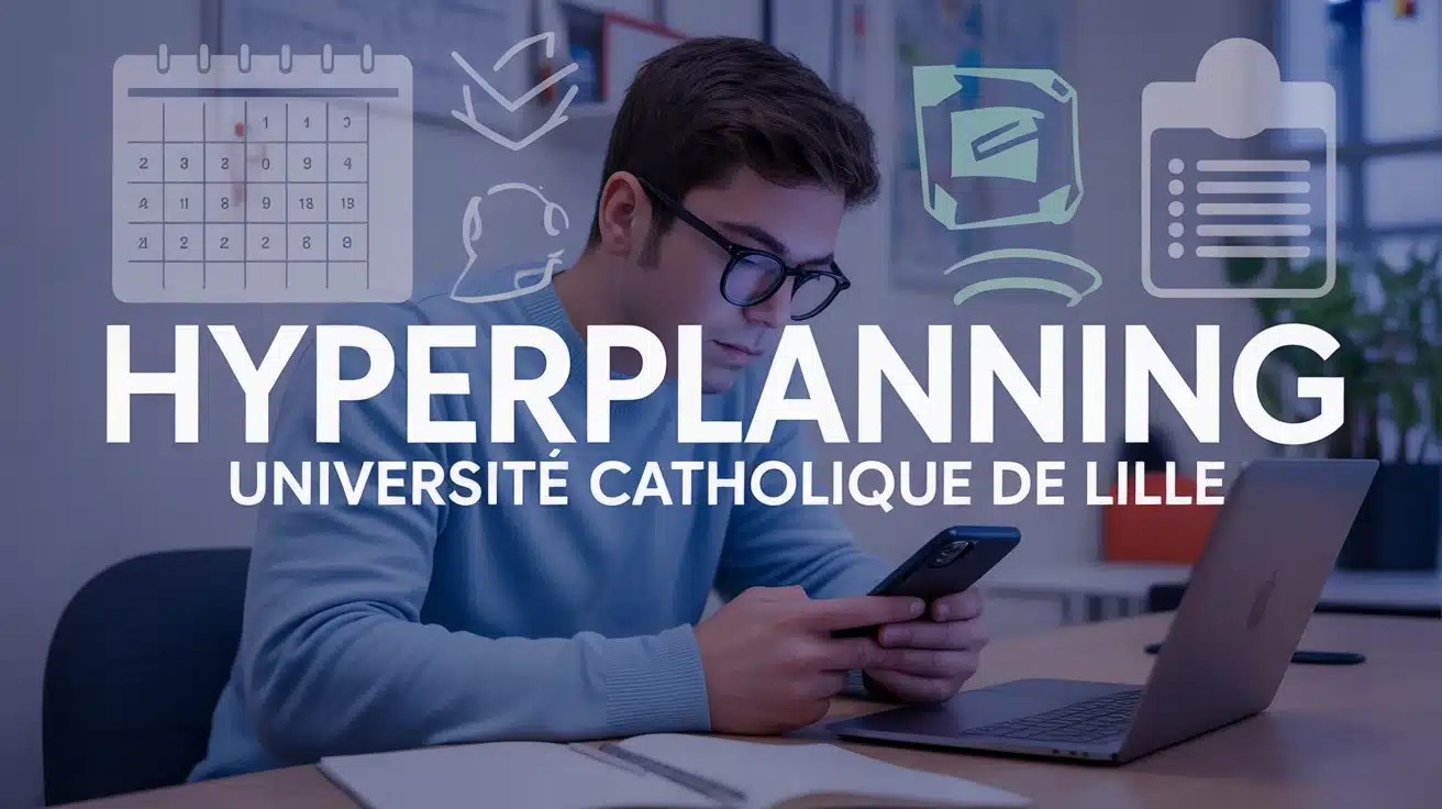 étudiant consultant emploi du temps Hyperplanning Université Catholique de Lille sur smartphone et ordinateur
