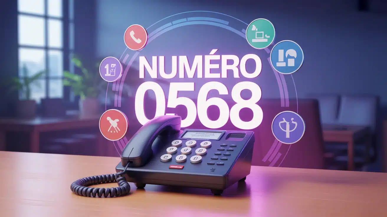 Téléphone stylisé avec ondes appel et symbole démarchage numéro 0568