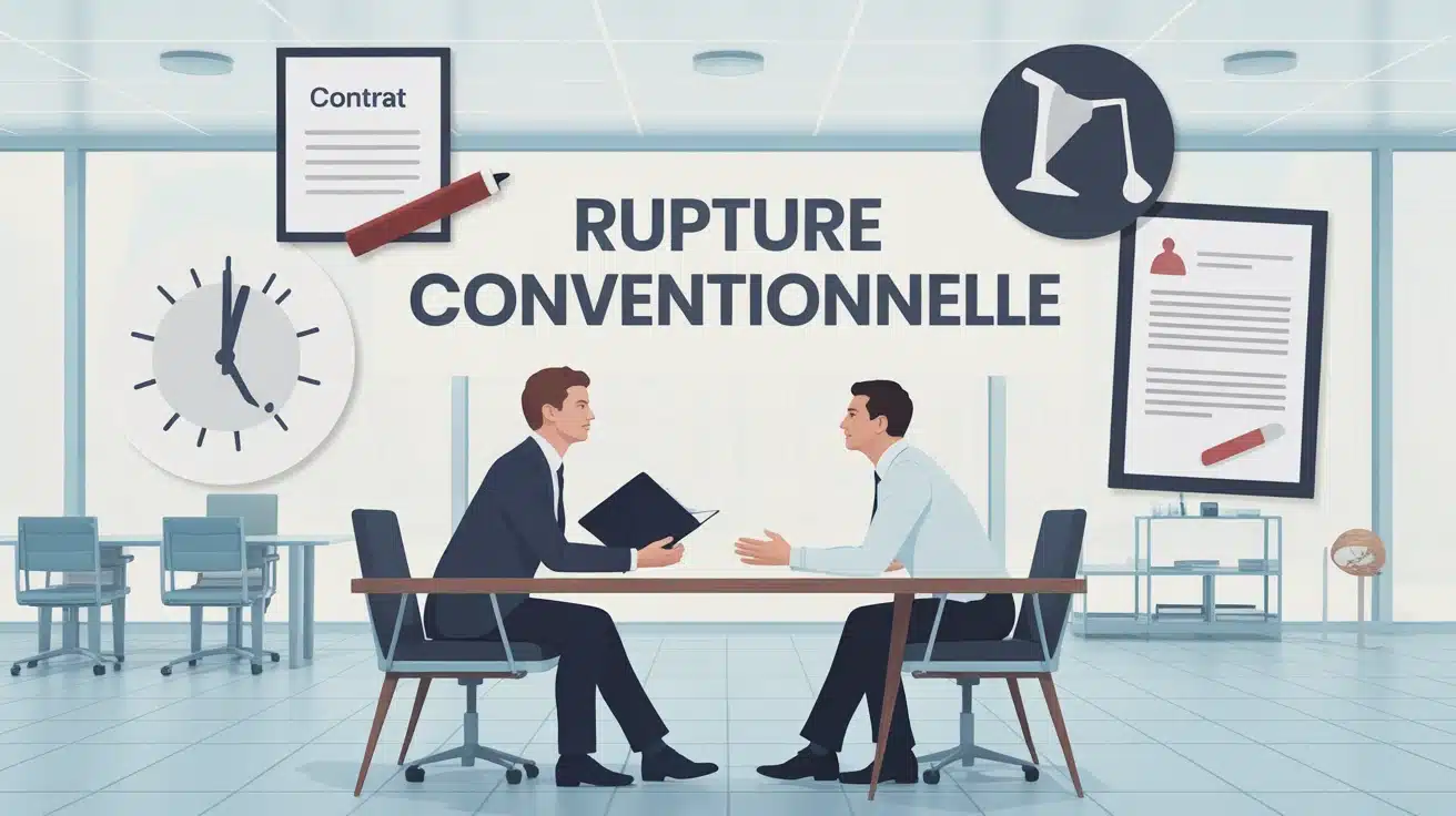échange professionnel rupture conventionnelle bureau stylisé contrat équilibre