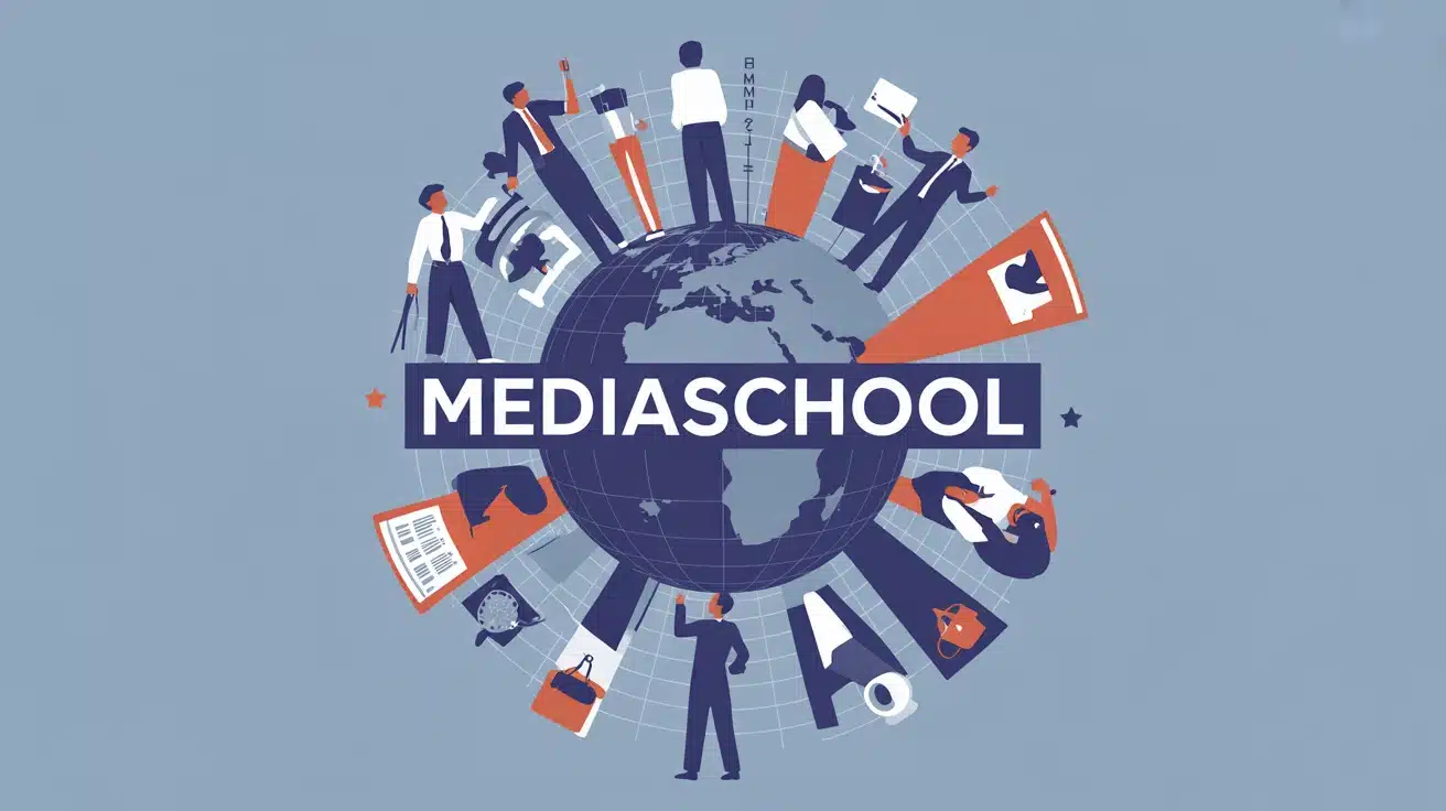 Illustration MediaSchool étudiants et globe communication digital