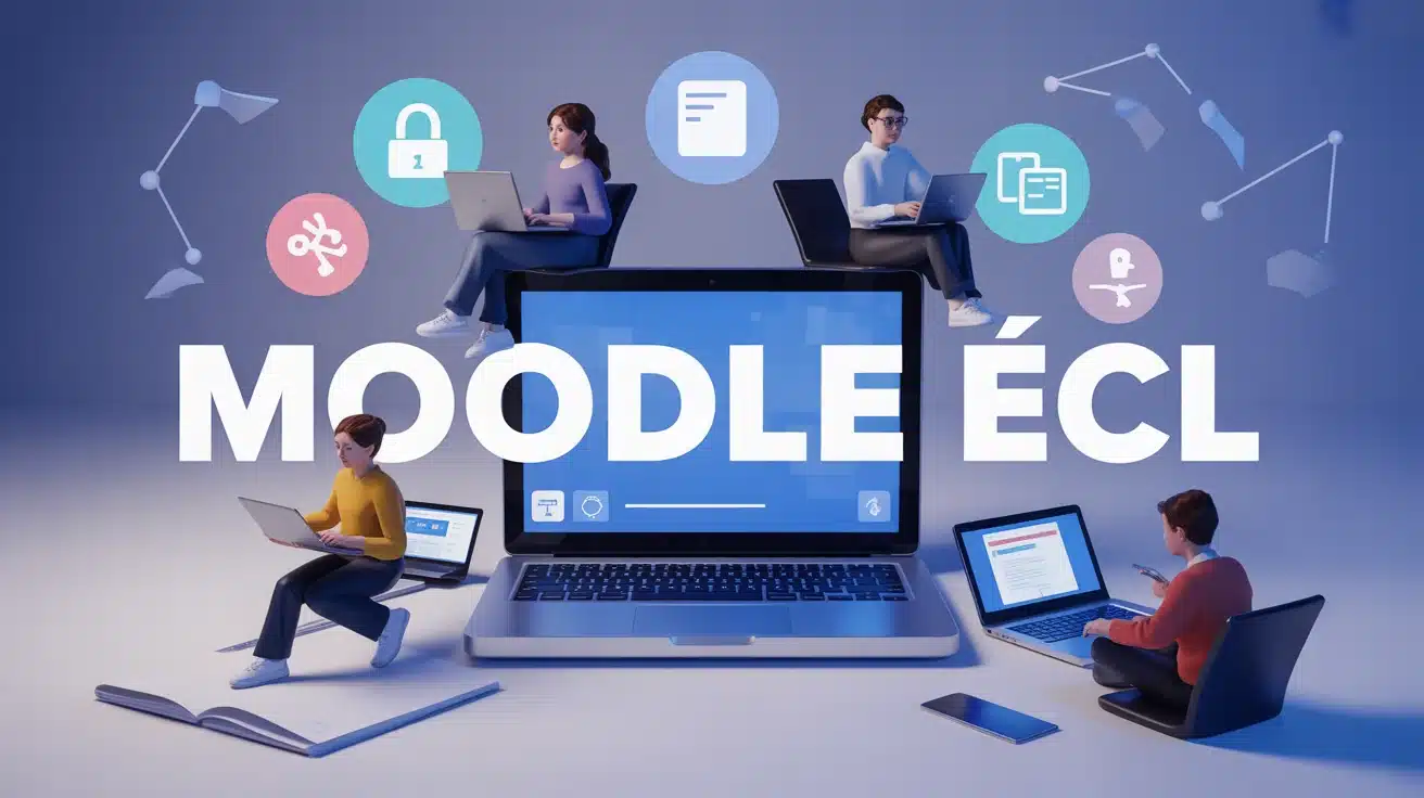 Illustration Moodle ECL avec étudiants et sécurité