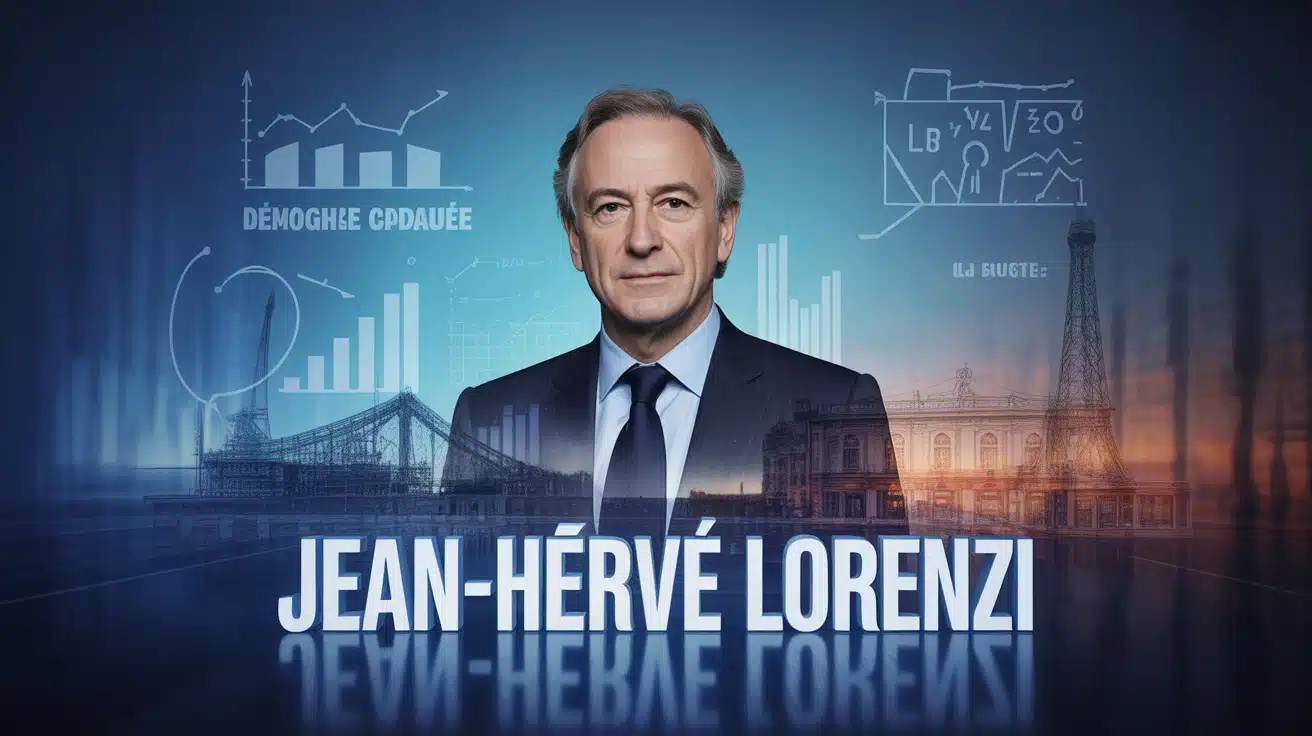 Portrait stylisé de Jean Hervé Lorenzi avec éléments économiques