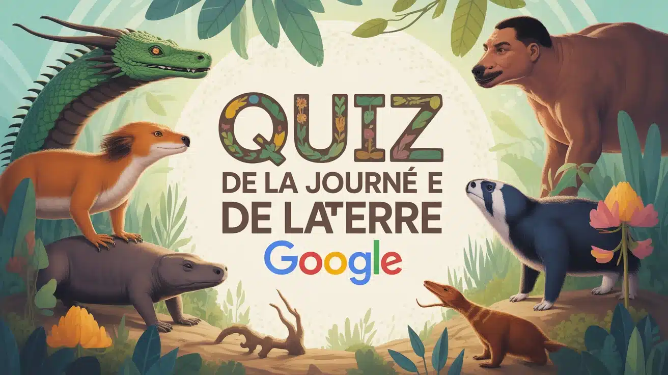 Illustration quiz de la journée de la Terre Google avec animaux et nature