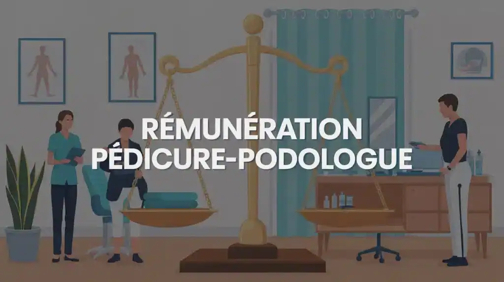 illustration rémunération pédicure-podologue avec balance argent soins cabinet