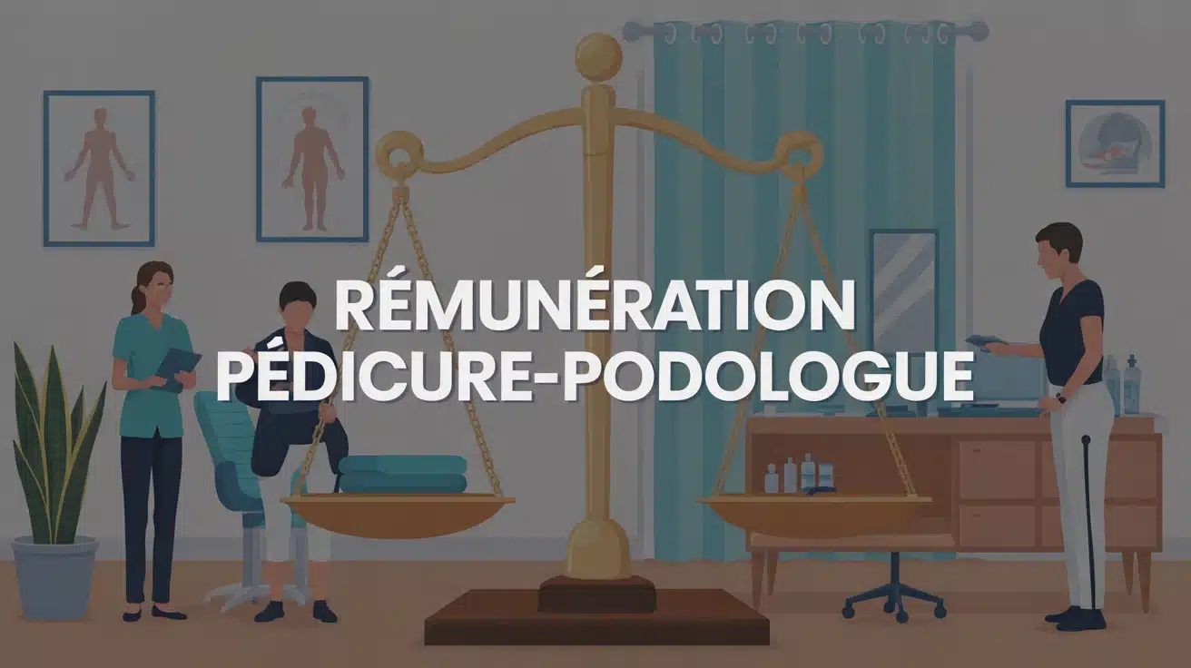 illustration rémunération pédicure-podologue avec balance argent soins cabinet
