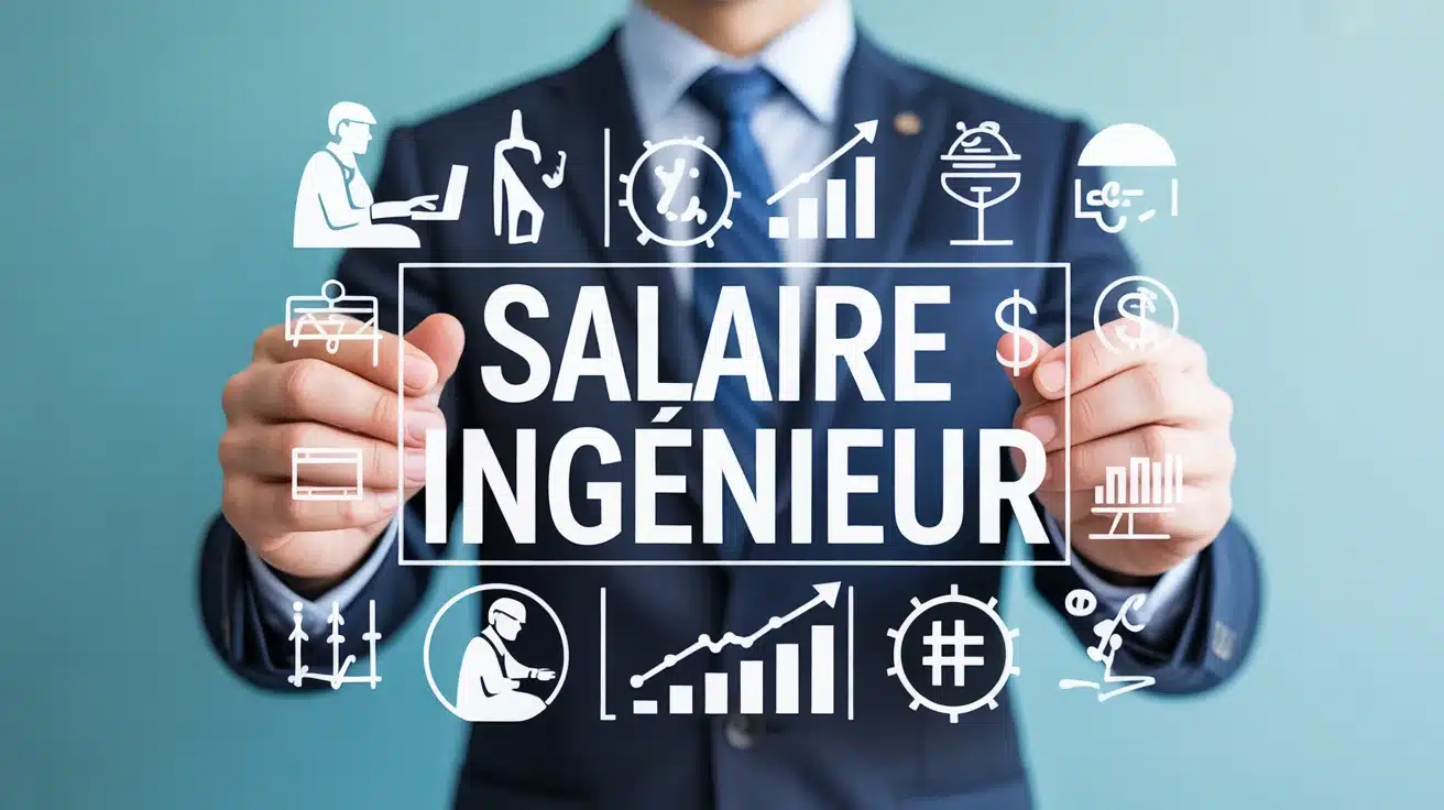 Illustration vectorielle salaire ingénieur avec icônes métiers et symboles financiers