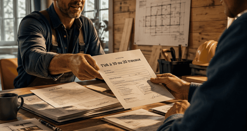 comment savoir si tva à 10 ou 20 travaux attestation artisan