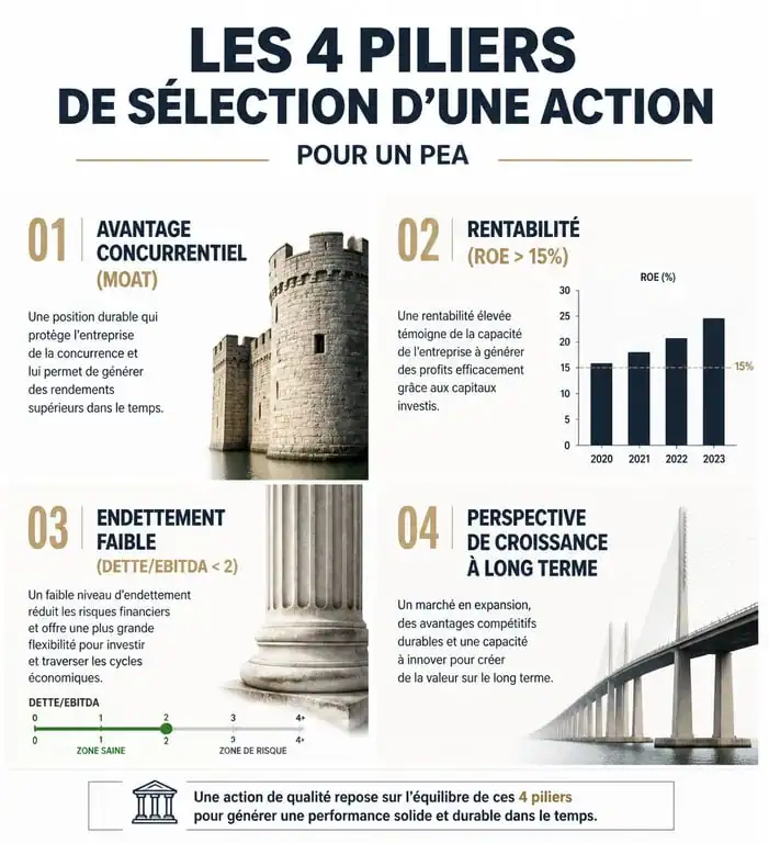 Infographie des critères de sélection pour les meilleures actions PEA
