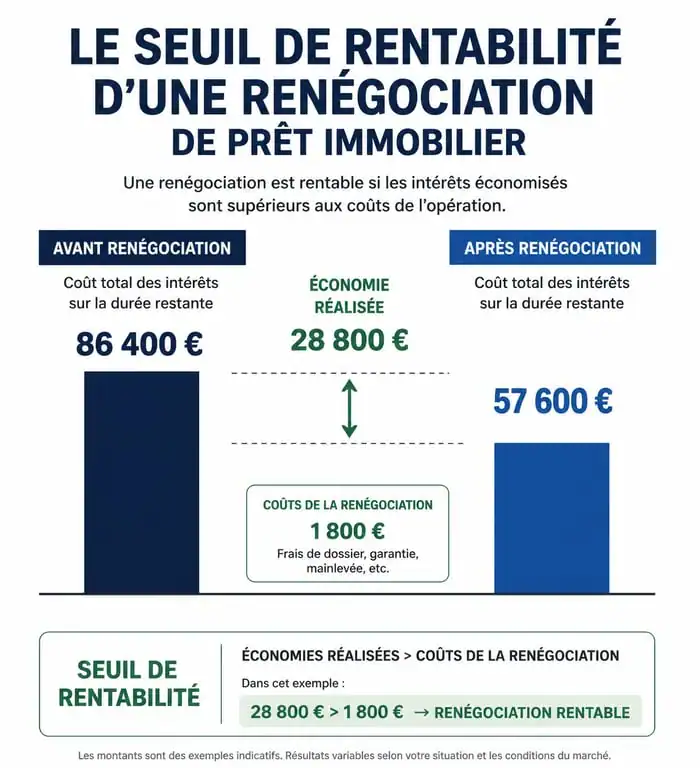 Infographie sur le seuil de rentabilité d'une renégociation de prêt immobilier avec la calculette Oulala