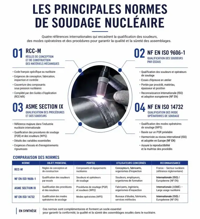 Infographie des normes et certifications pour la formation soudeur nucléaire