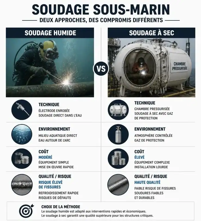 Comparatif des techniques de soudage sous-marin : humide vs sec pour le métier de soudeur sous-marin