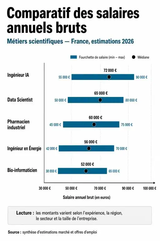 Infographie comparative des salaires par métier scientifique bien payé