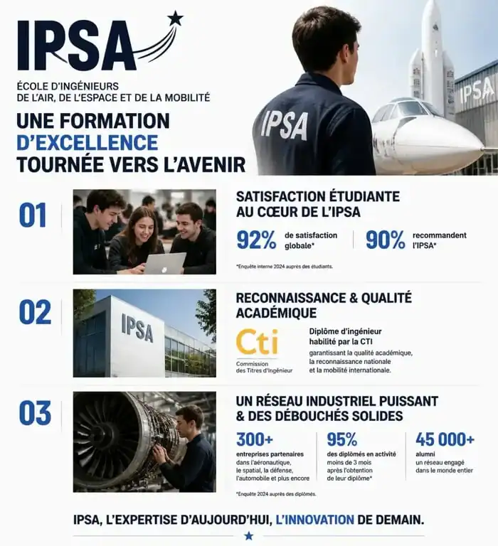 Infographie récapitulative des points forts et avis sur l'Institut Polytechnique des Sciences Avancées (IPSA)