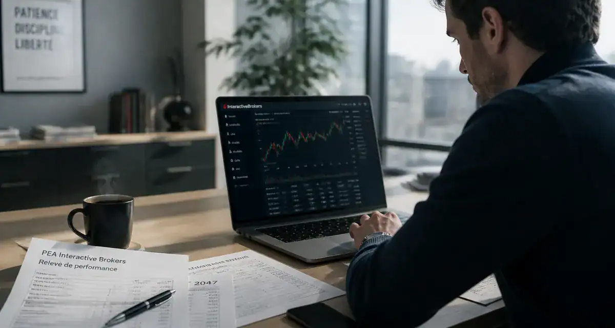 PEA Interactive Brokers sur ordinateur avec graphique boursier