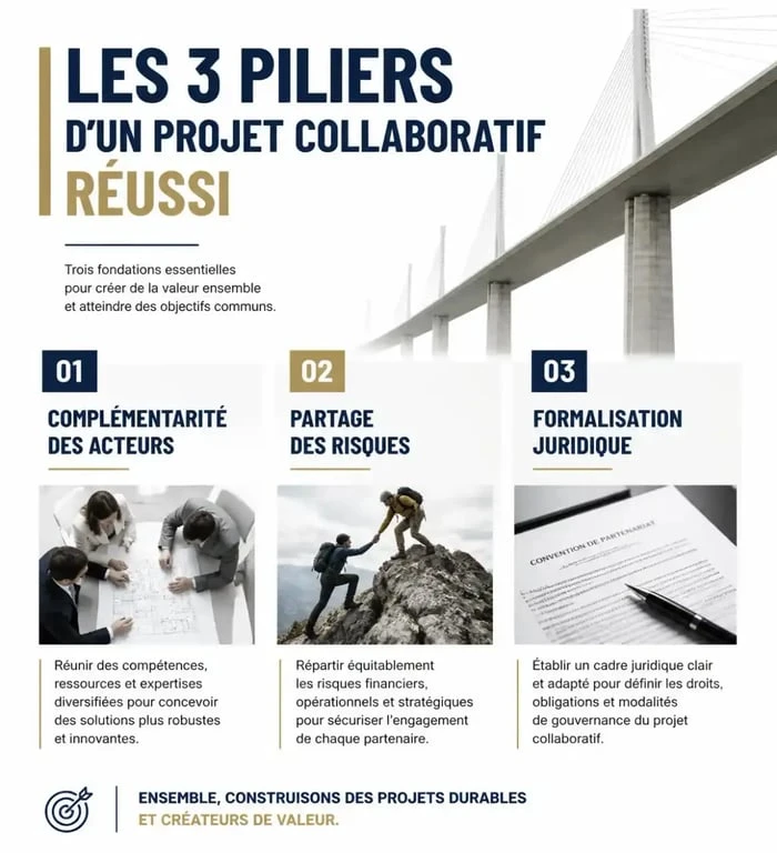 Infographie sur les piliers de réussite des projets collaboratifs