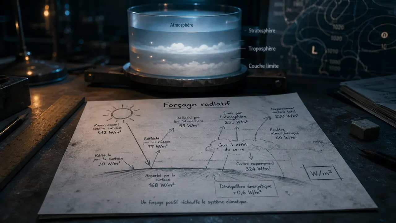 Forçage radiatif def : W/m² et bilan énergétique