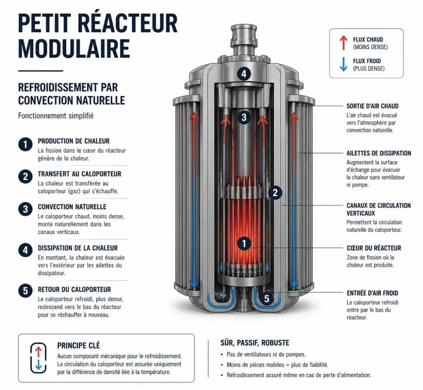 Schéma de fonctionnement d'un petit réacteur modulaire (SMR) illustrant la sûreté passive