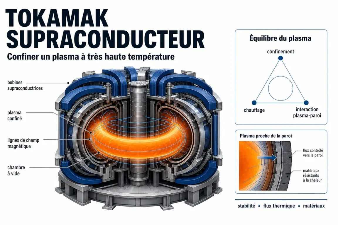 Schéma du east tokamak montrant le confinement magnétique du plasma