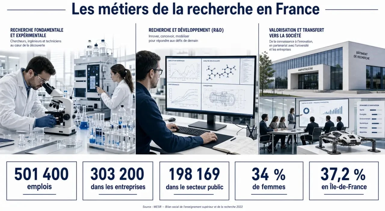 Metier de recherche : vue d’ensemble des métiers, formations et chiffres clés en France