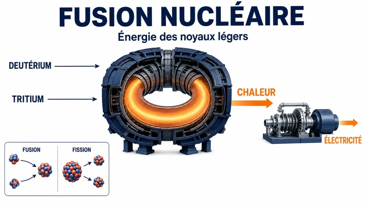 Fusion nucléaire : schéma simplifié du tokamak, du plasma et de la réaction deutérium-tritium