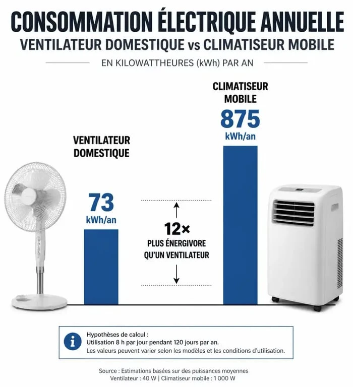 Comparaison de la consommation électrique entre un ventilateur et un climatiseur mobile