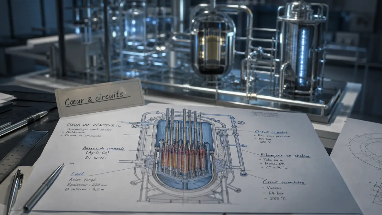 Réacteur nucléaire : cœur et circuits, schéma technique et criticité k=1