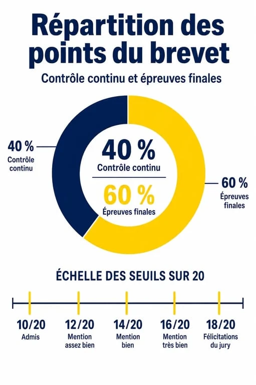 Points brevets : répartition 40 % contrôle continu, 60 % épreuves finales et seuils de mention