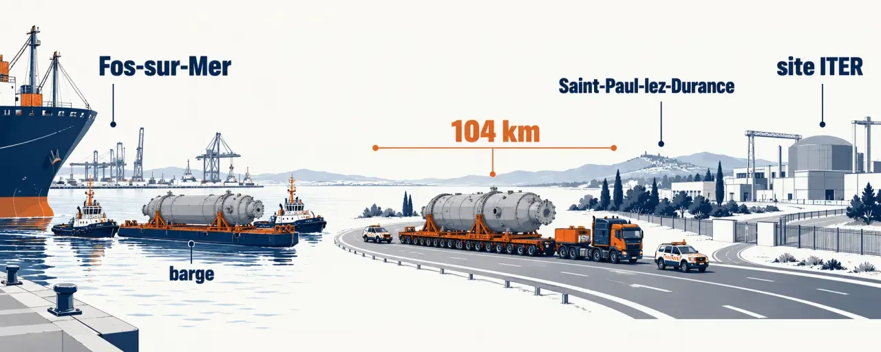 Infographie du parcours multimodal d’un convoi ITER de Fos-sur-Mer à Saint-Paul-lez-Durance