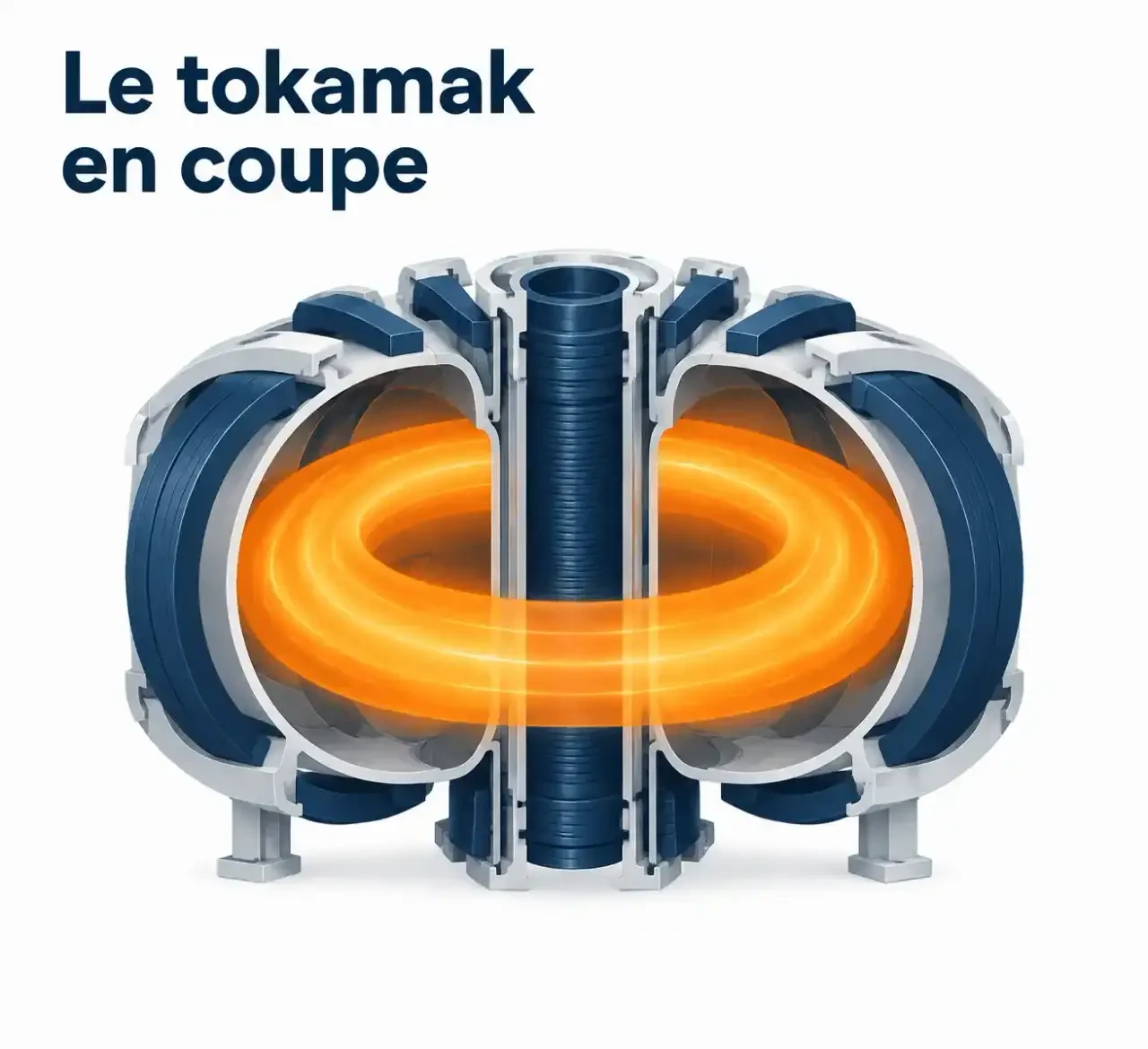 Schéma simplifié du tokamak du réacteur ITER en France : plasma confiné par des aimants supraconducteurs